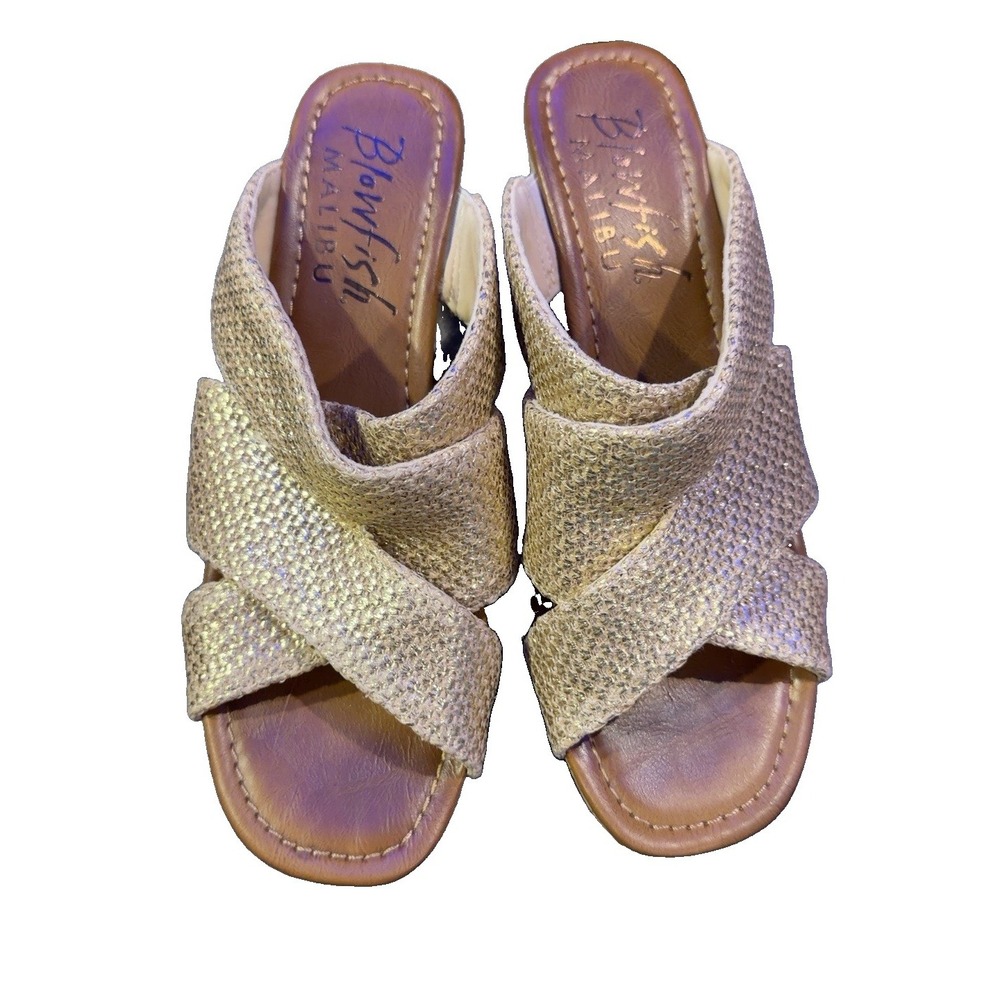 Blowfish Malibu Abi Womens 8.5 Gold Metallic Woven Platform Wedge Sandals
